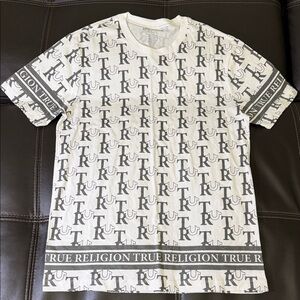 True Religion White and Gray Logo Tee